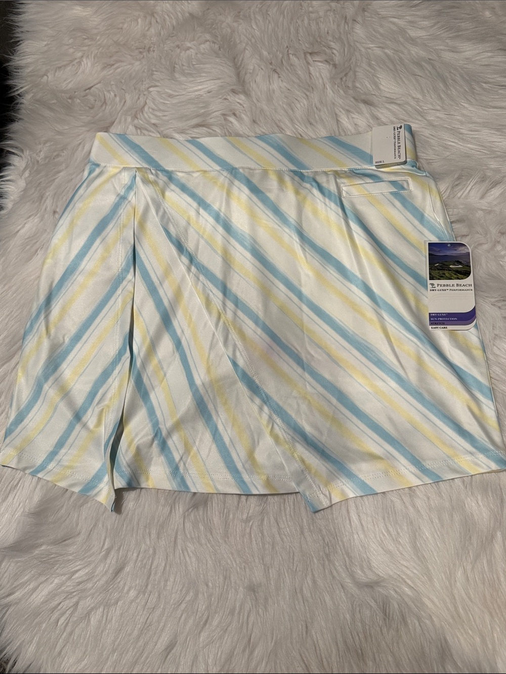 Pebble Beach Diagonal Stripe Skort - White, Blue & Yellow